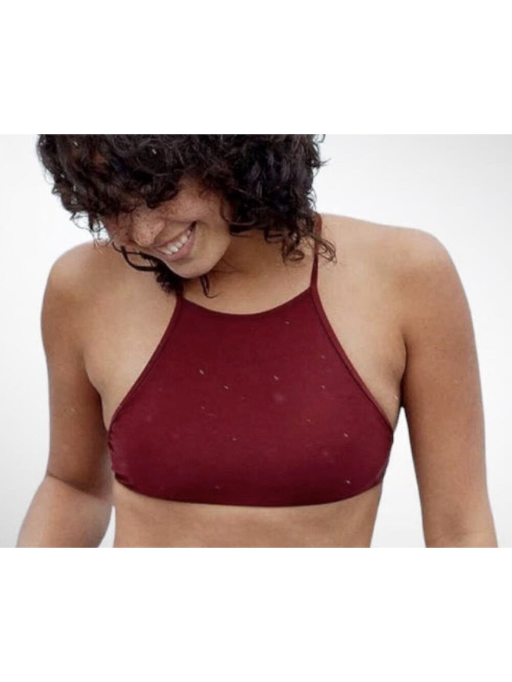 Aerie | Burgundy Halter Criss Cross Bikini Crop Y2K preppy Top Size M A006760